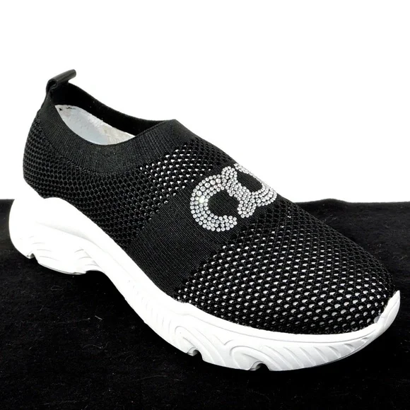 CASADEI 🇮🇹 WOMEN'S BLACK STREICH FABRIC FASHION SUMMER SNEAKERS - Picture 3 of 10